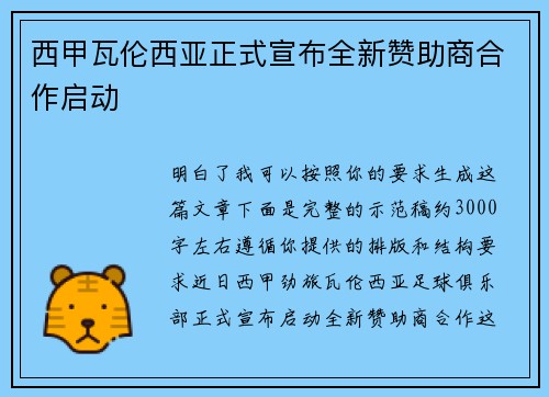 西甲瓦伦西亚正式宣布全新赞助商合作启动 西甲瓦伦西亚正式宣布全新赞助商合作启动